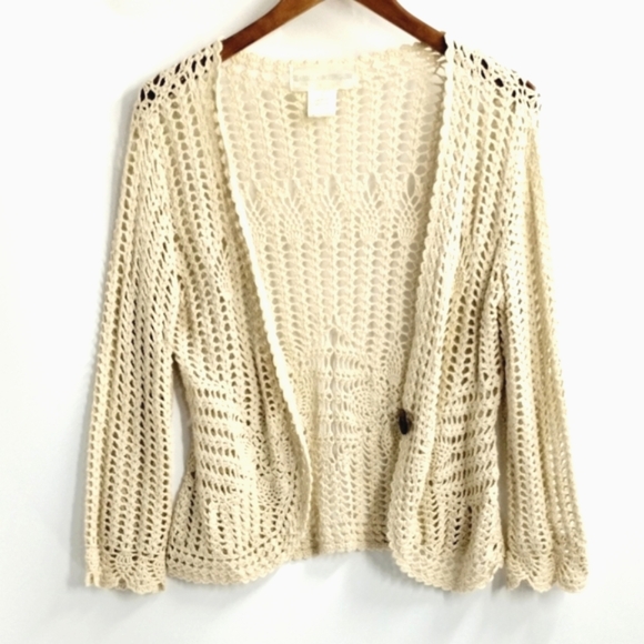 Isabella Rodriguez Crochet Cream Knit Cardigan Sweater - Picture 1 of 10
